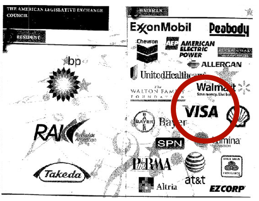 ALEC brochure lists VISA as a major underwriter