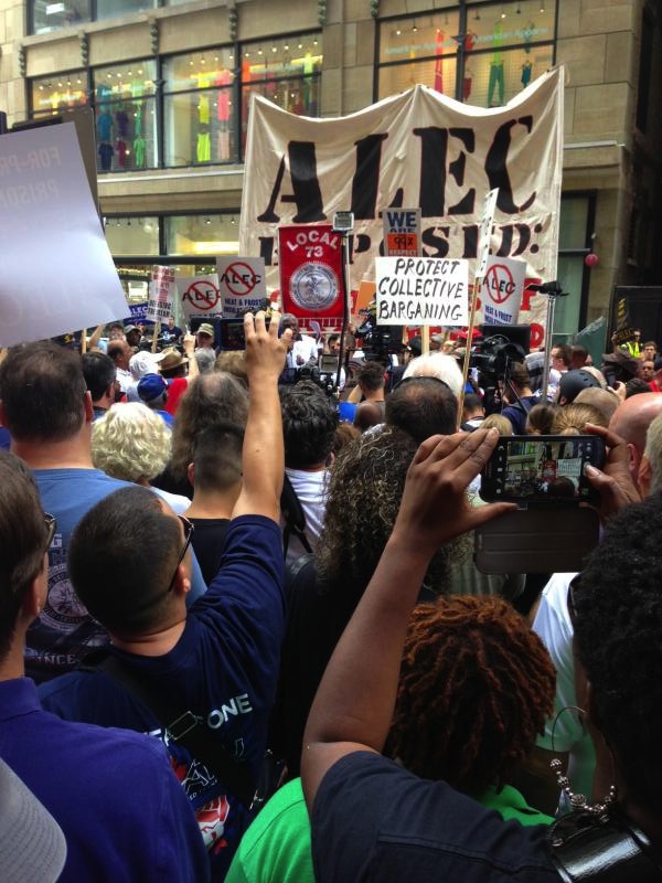 Large rally outside ALEC's annual meeting (Source: Nick Surgey)