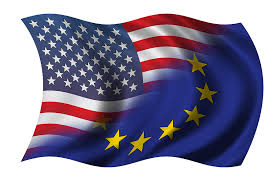 Half american, half european flag