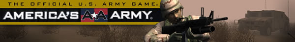Web page banner for the U.S. Department of Defense's "America's Army" video game.