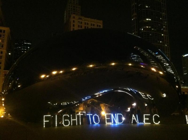 Light-up letters that spell "Fight to End ALEC" (Source: Working America)