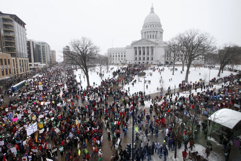 Protestors at Wisconsin State Capitol (Wisconsin State Journal)