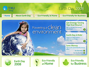 TXU's website for Earth Day 2008 depicts a child hugging the planet