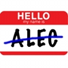 Image of name badge with ALEC crossed out