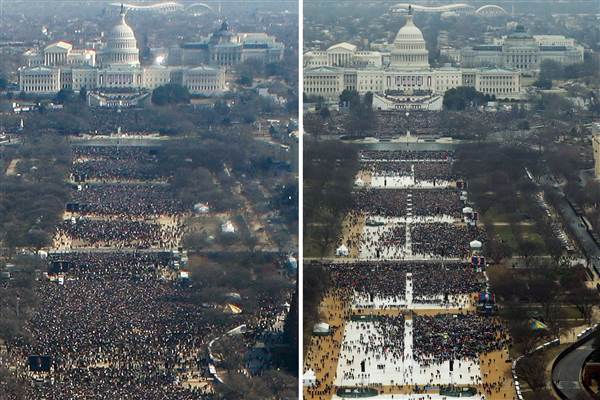 President Obama's 2009 inauguration crowd, left, and President Trump's 2017 inauguration crowd, right