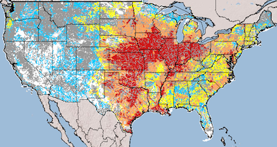 Atrazine concentration in the U.S. water supply (Source: U.S. Geological Survey)