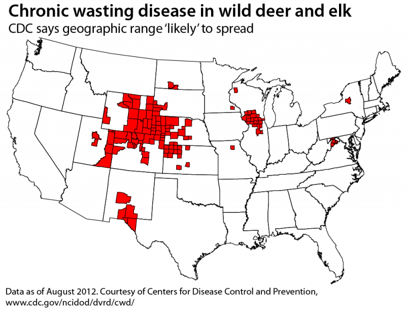 Chronic Wasting Disease Map, Aug 2012 (Image: Wisconsin Center for Investigative Journalism)
