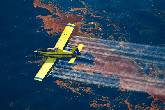 Airplane spraying dispersant on the Gulf