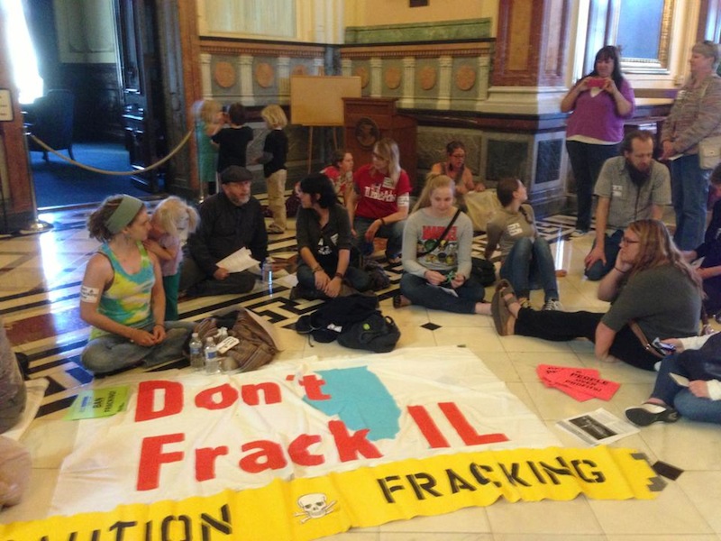 Fracking protestors during sit-in outside the Governor's office (Source:DeSmogBlog.com)