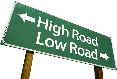 High Road, Low Road sign