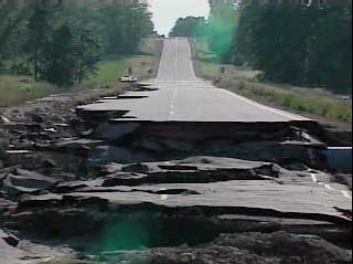A damaged highway in Wisconsin
