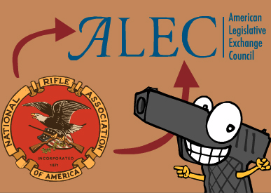 ALEC and the NRA (Illustration by Mark Fiore)