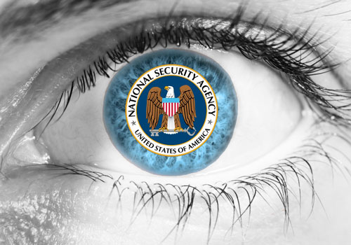 NSA logo in the iris of a blue eye