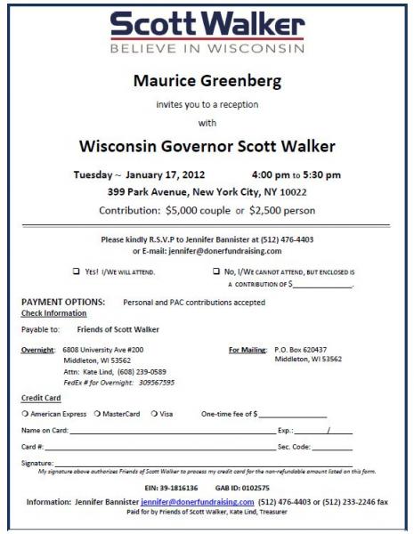 Scott Walker NYC fundraiser invitation