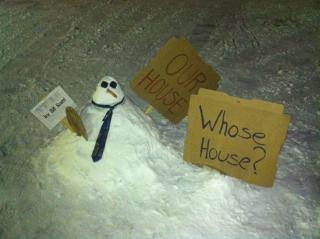 Snowman protestor