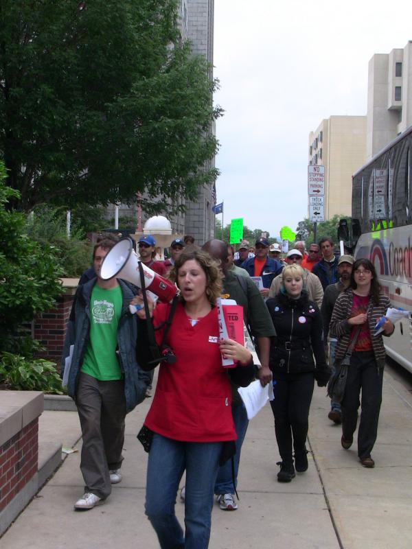 Pilar Schiavo leads a march from Walkerville to the DOA