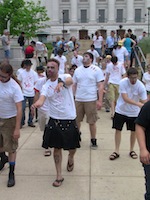 A resurrected zombie horde prepares to march down the steps of the Capitol