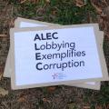 ALEC - Lobbying Exemplifies Corruption sign, ALEC protest in Washington, DC, December 5, 2013