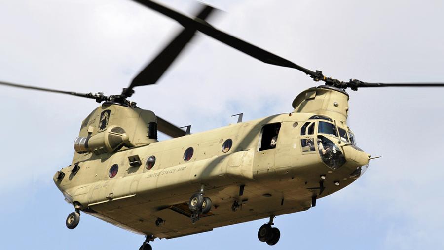 U.S. Army CH-47 Chinook helicopter flyby