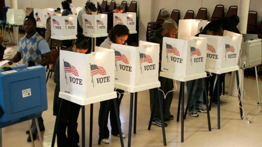 Voters fill their ballots at St. Jerome Parish in Los Angeles.